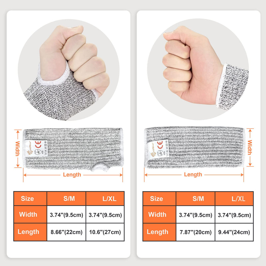 Evridwear Arm Protectors for Thin Skin and Bruising Cut Resistant Arm Sleeves Arm Guards Protective Sleeves for Men Women, 2 Pairs with Thumb Hole L/XL, Grey