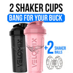 VELOMIX -2 Pack- 28 oz Protein Shaker Bottles for Protein Mixes - 2x Wire Whisk | Leak Proof Shaker Cups for Protein Shakes | Protein Shaker Bottle Pack | Shakers for Protein Shakes-Pink&Black
