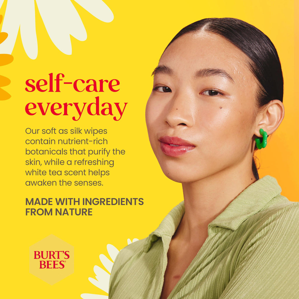 Burt's Bees White Tea Face Wipes, for All Skin Types, College Back to School Dorm Essentials, Hydrating Makeup Remover & Facial Cleansing Towelettes, 30 Ct. (3-Pack)