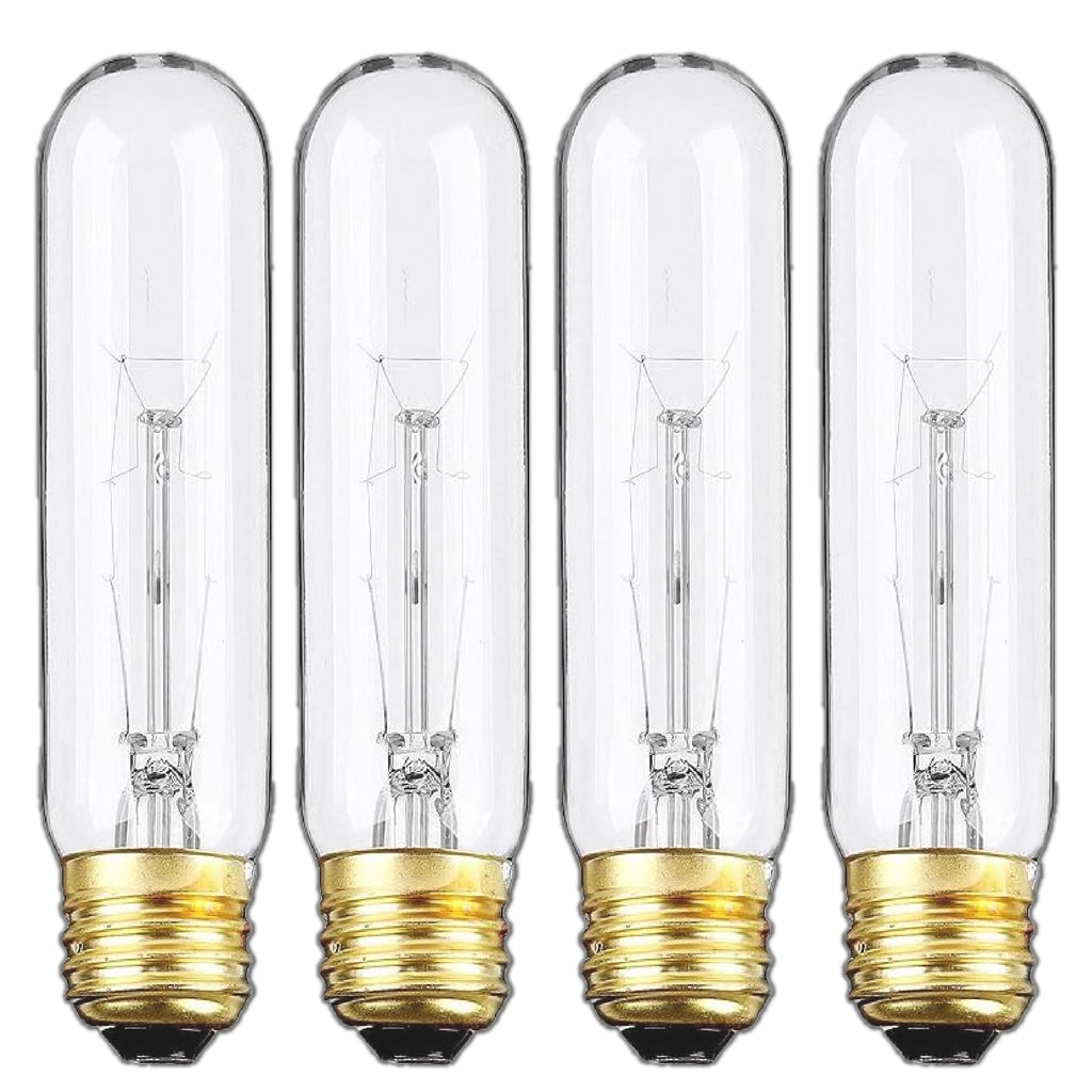 Weyolin Edison Light Bulbs,120V, E26 Base, T10 Tubular Bulbs, 25W Clear Incandescent, Warm White, Dimmable Vintage Tubular Style Showcase Bulb (4-Pack)