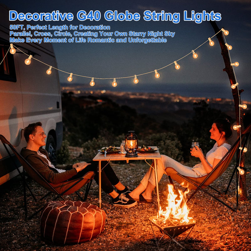 Bosceos Outdoor G40 LED Globe String Lights 50FT Dimmable Shatterproof Waterproof Patio Lights with 25+2 Bulbs Connectable Commercial Hanging Light for Patio Balcony Backyard Party (White Wire)