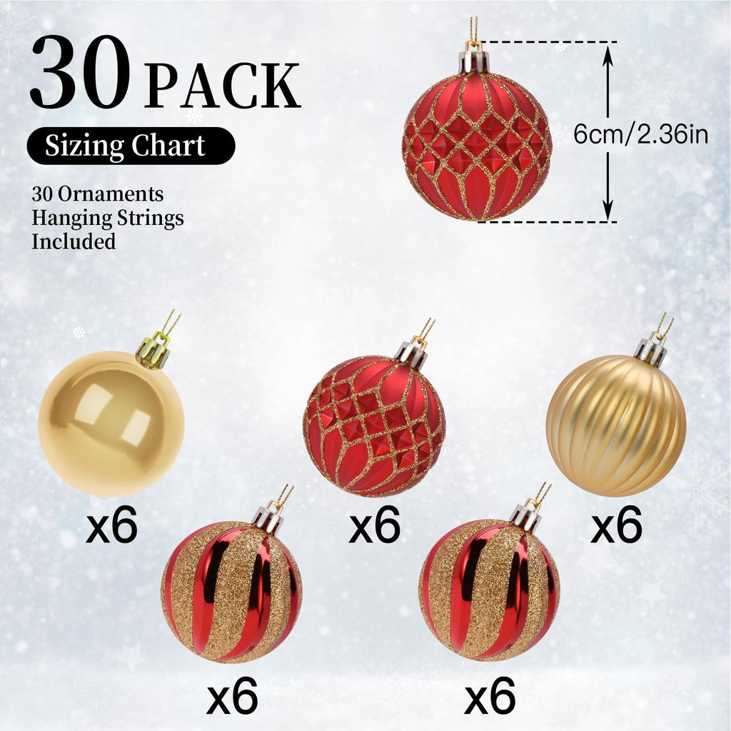 SHareconn 30ct 2.36 Inch Christmas Tree Balls Ornaments, Red & Gold, 60mm