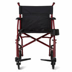 Medline Ultra Lightweight Transport Wheelchair for Adults, Foldable, 19-Inch Seat Width, Red Frame, Black Upholstery