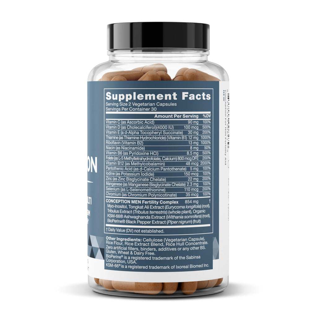 Eu Natural Conception for Him - Male Fertility Supplements with Ashwagandha, Folate & Zinc - Sperm Count, Motility & Strength Support - Fertility Support for Men, 60 Vegetarian Capsules