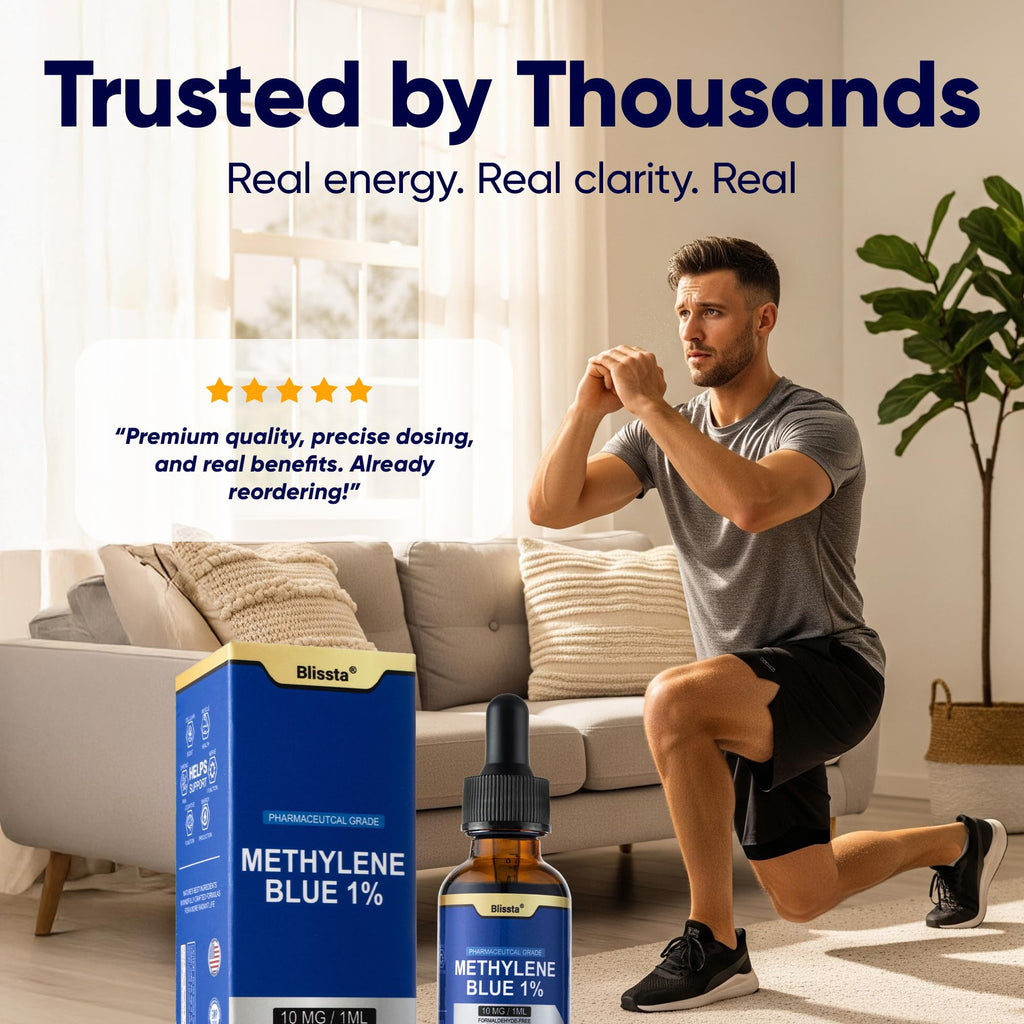 Blissta USP Pharmaceutical Grade Methylene Blue 1% Solution – Third-Party Lab Tested, Formaldehyde-Free, Heavy Metal Free –Nootropic - Cognitive Support, Brain Health, Energy & Focus Drops – 30ml