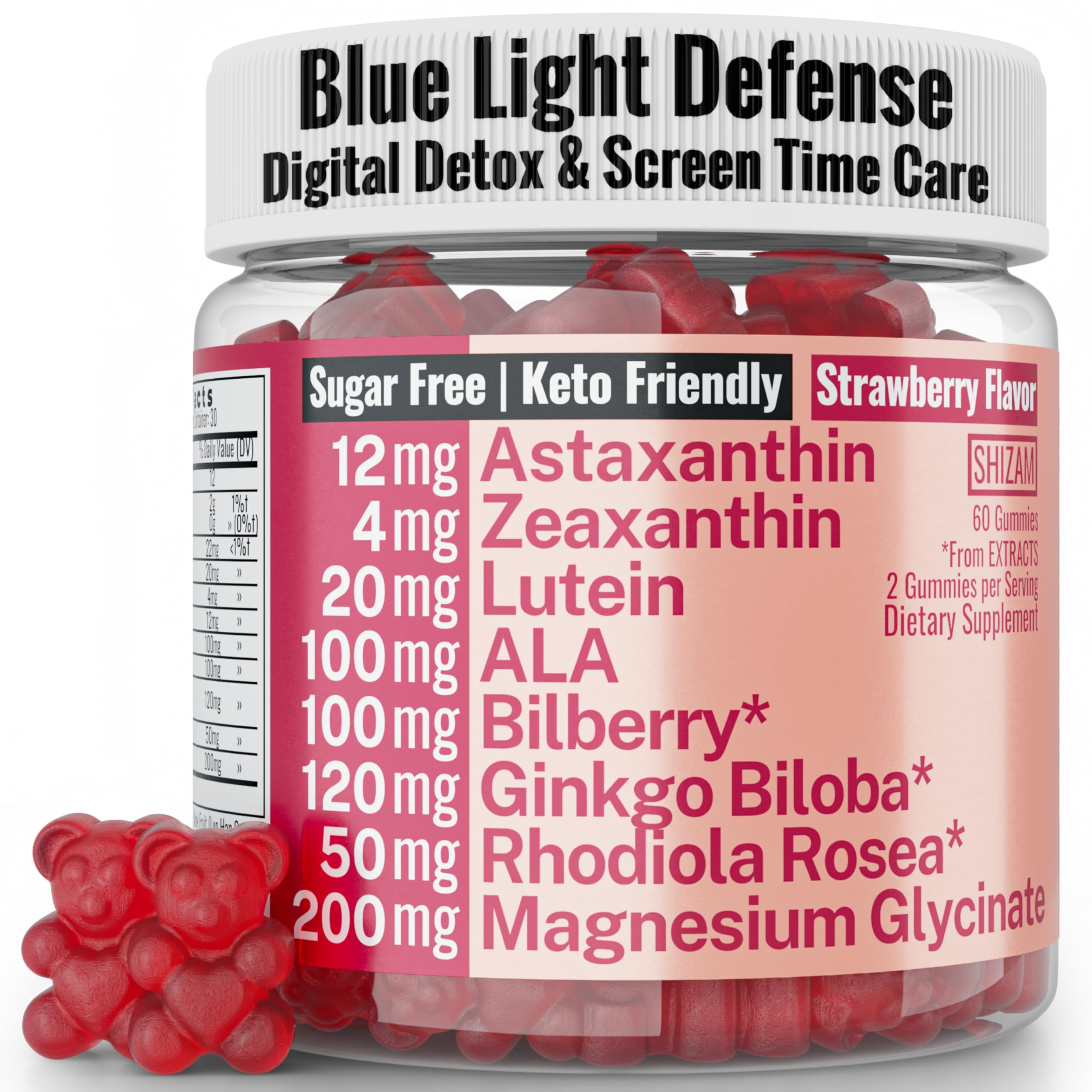 Rhodiola Rosea ALA Ginkgo Biloba Astaxanthin Lutein Zeaxanthin Bilberry Magnesium Glycinate Gummies for Eyes Brain Kids, Rhodiola ALA Capsules Pills Tincture Supplements Alt, 300mg 24mg 20mg 12mg 40mg
