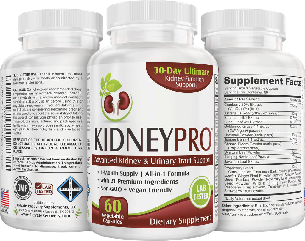 Kidney-Pro: with 21 Kidney Health Support Supplements in 1 Formula | Men & Women | Health Supplement Complex | 1-Month Supply | 60 Capsules