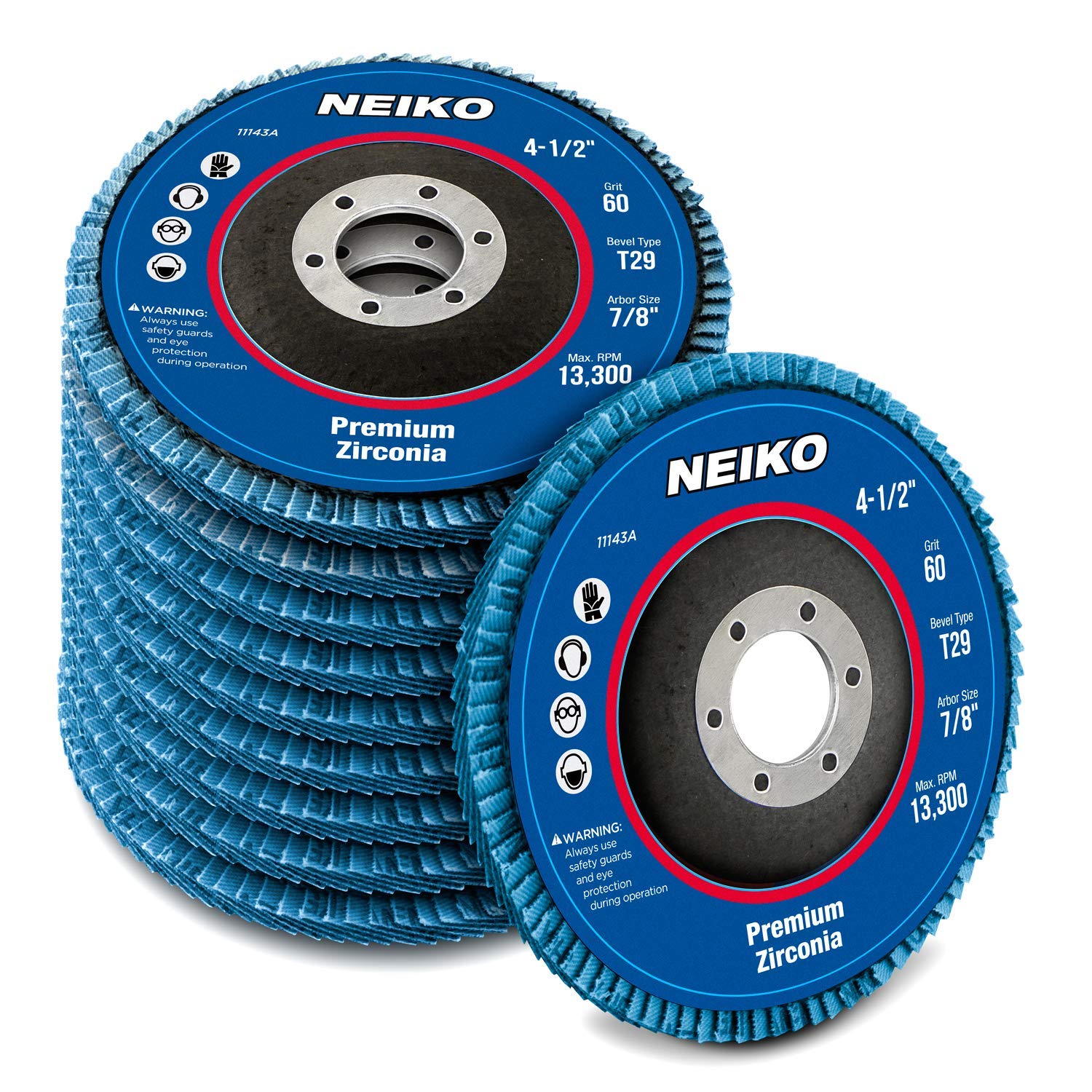 NEIKO 11143A 10 Pack Zirconia Flap Discs 4-1/2 for Angle Grinder, 60 Grit Flapper Wheel, Angled T29 Grinding Wheel 4.5 Inch, 7/8" Arbor Grinding Disc, Flap Wheel for Wood & Metal Sanding