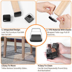 Ezprotekt Chair Leg Sliders for Carpet, 24 Pcs Square Chair Glides for Carpet, Carpet Furniture Pads Stool Leg Protectors Caps, Carpet Furniture Glides Quickly and Easily (L Fit:1" - 1.4")
