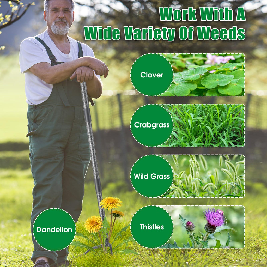 Lilyvane Weed Puller Tool, Stand Up Manual Weeder, Heavy Duty Garden Weeding Tool with 60 inch Long Handle,4 Claw Steel Head, Uprooting Dandelion Removal Gardening Tools for Lawn Grass Grabber