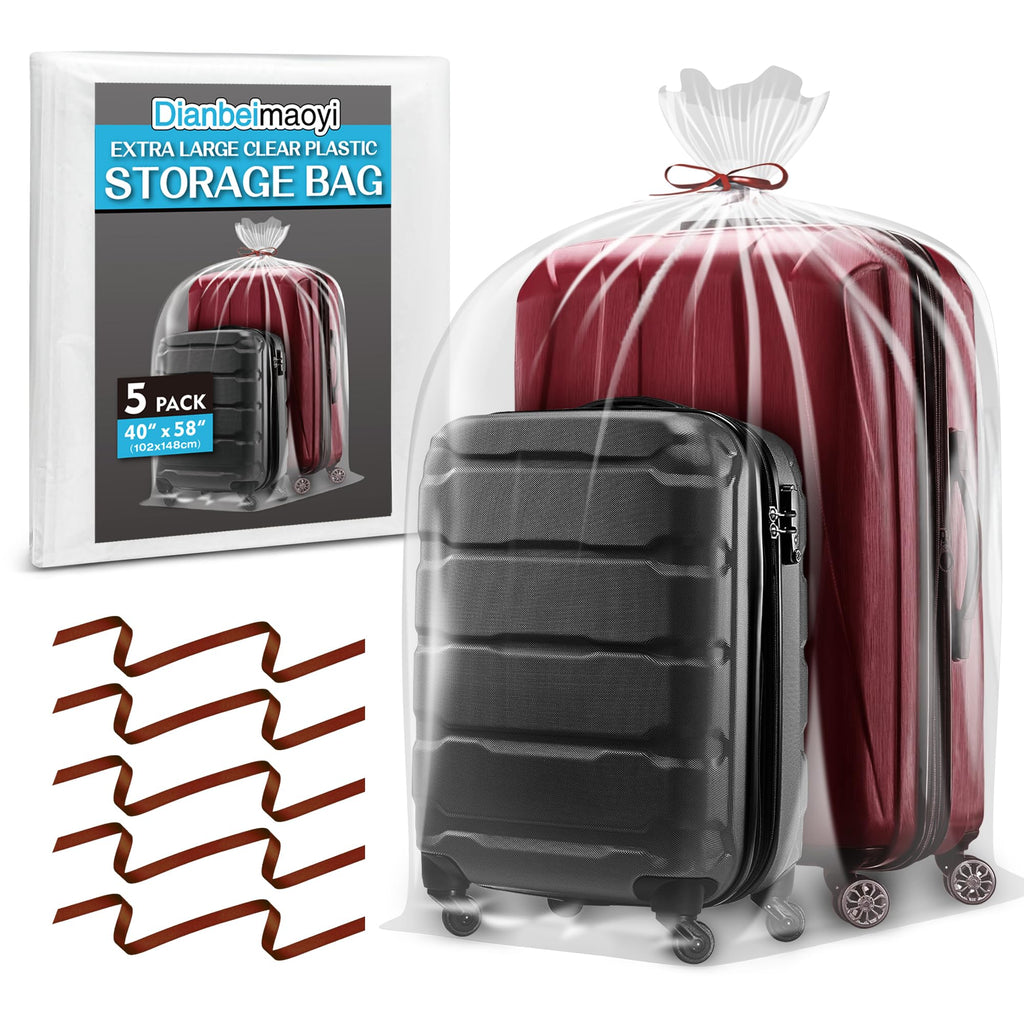 5 Pack 40” x 58” Extra Large Clear Plastic Storage Bags for Luggage Cover