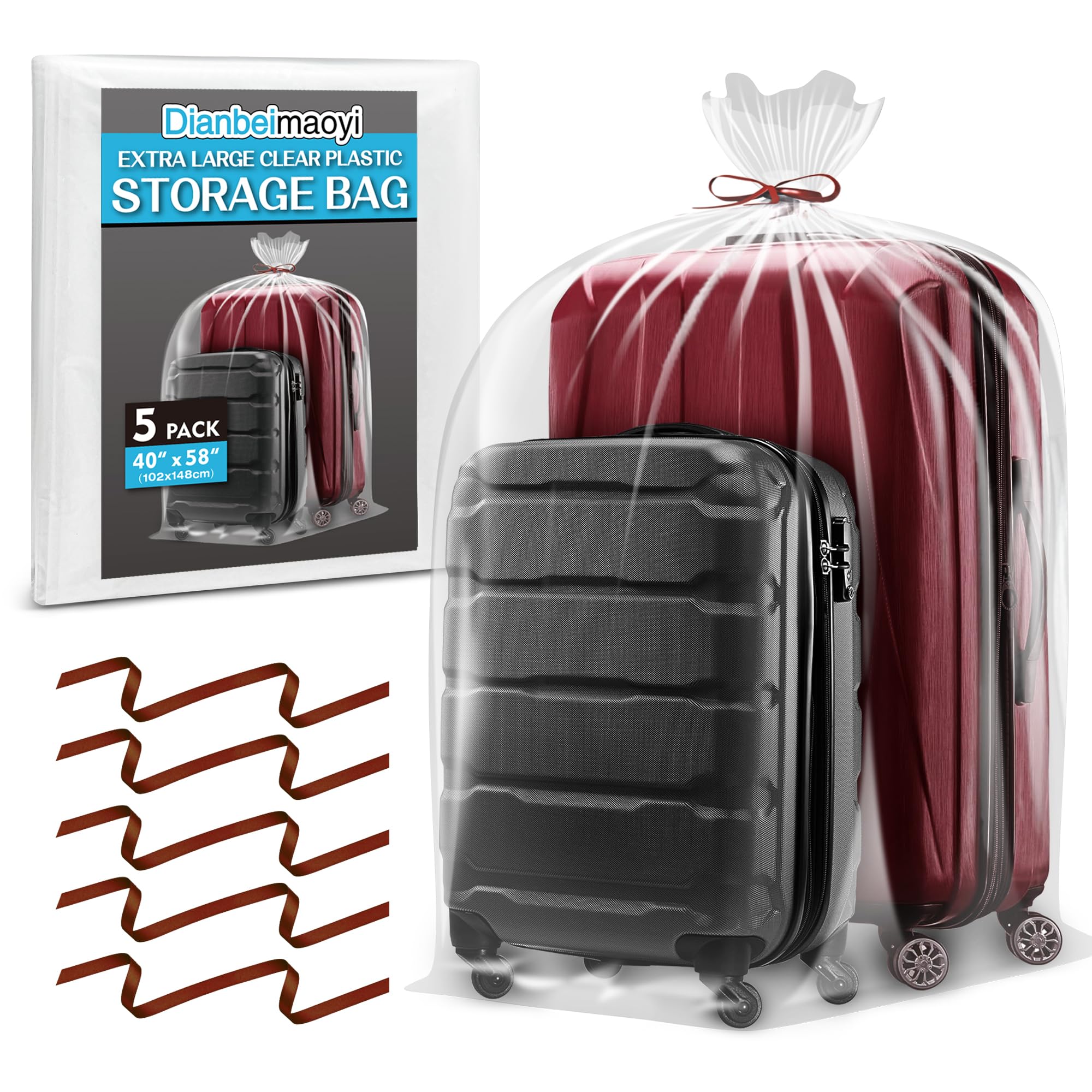 5 Pack 40” x 58” Extra Large Clear Plastic Storage Bags for Luggage Cover