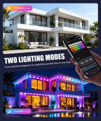POOFZY Permanent Outdoor Lights 100FT, RGB+IC Smart Outdoor Lights for House, App & Voice Control, Waterproof Outdoor Eave Lights for Christmas Holiday Patio Yard Decor