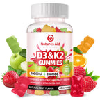 Natures Aid Sugar-Free Vitamin D3 K2 Gummies with Calcium + K2 (MK-7), Magnesium Citrate, Vitamin C, Extra Strength - Ultimate Absorption for Bone Muscle Teeth Immune, Vegan - 60 Gummies
