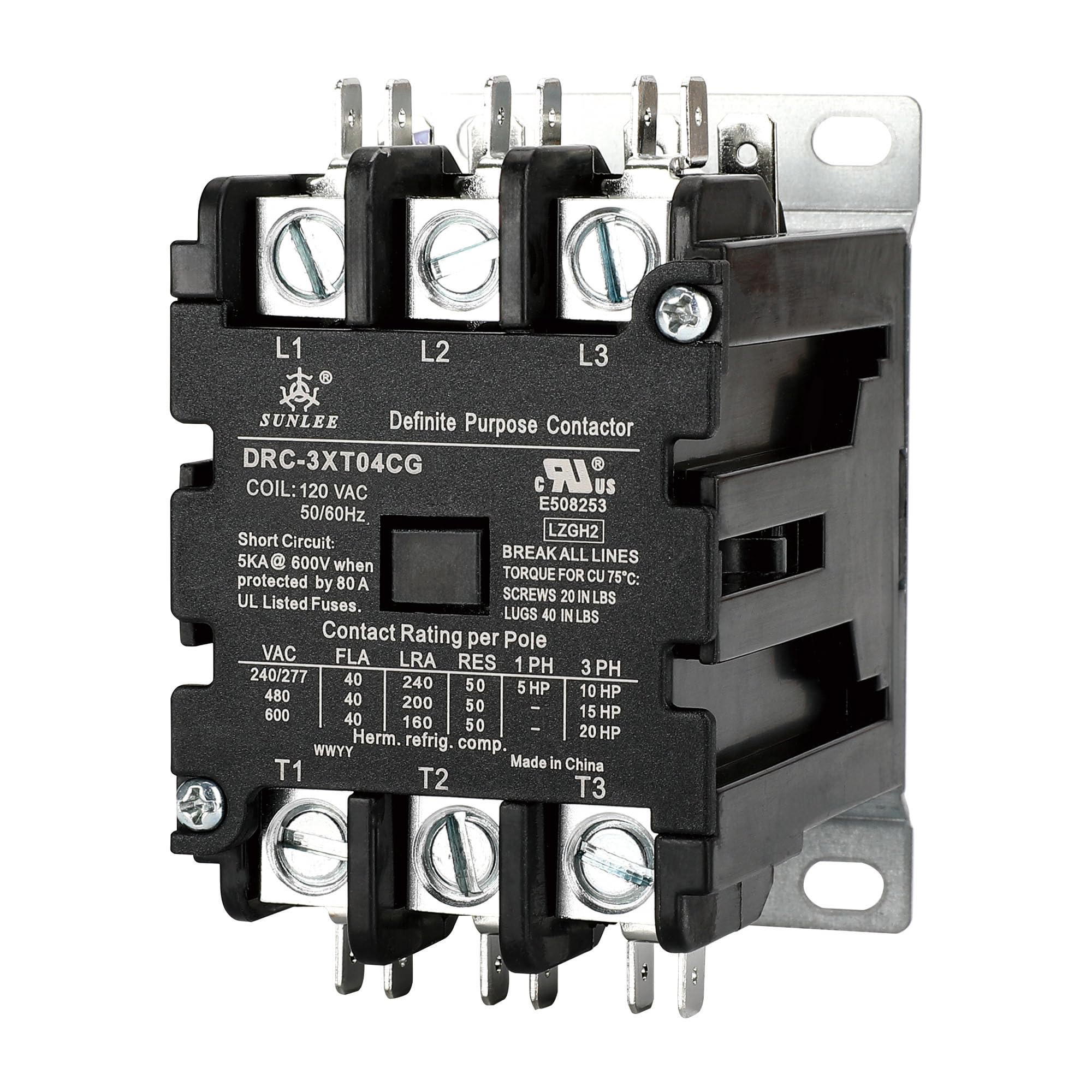 SunLee 3 Pole 40 Amp contactor 120V coil UL DP Contactor HVAC Contactor A2L Compliant 42CF35AF equivalent