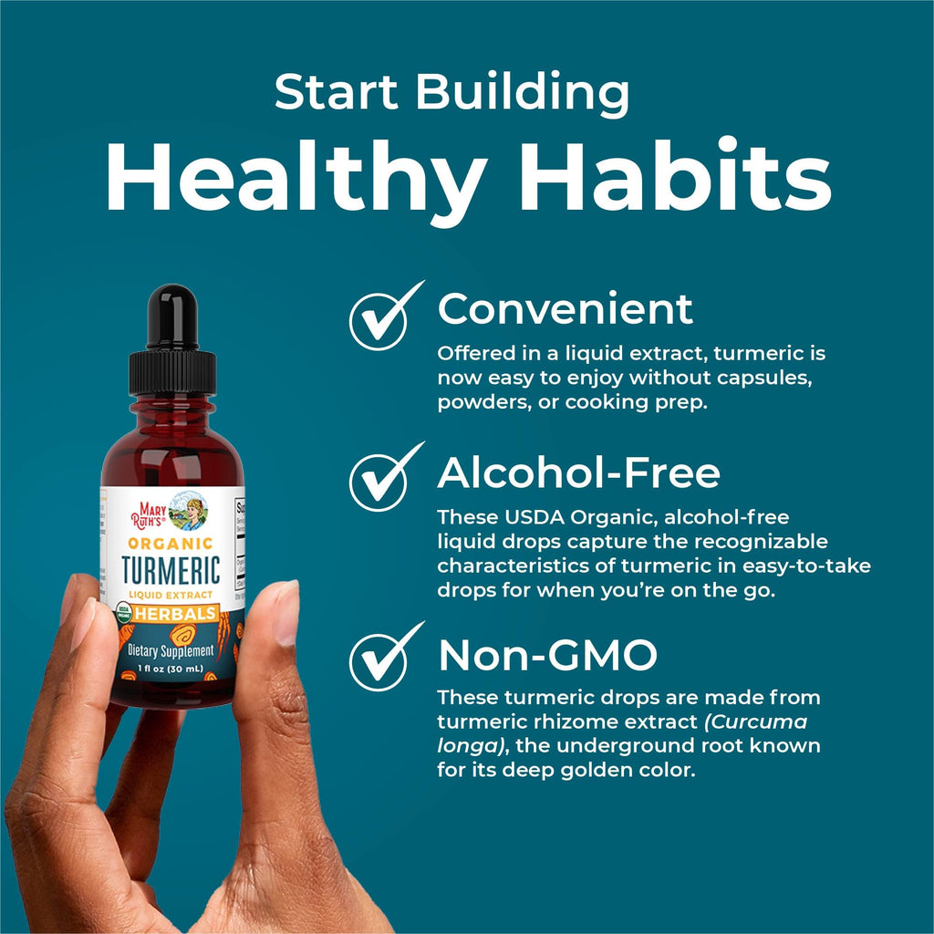 MaryRuth Organics Organic Turmeric Liquid Extract | Sugar Free | USDA Organic | Organic Turmeric Supplement | Non-GMO | Gluten Free | Vegan | Alcohol-Free Tincture | 1 Fl Oz