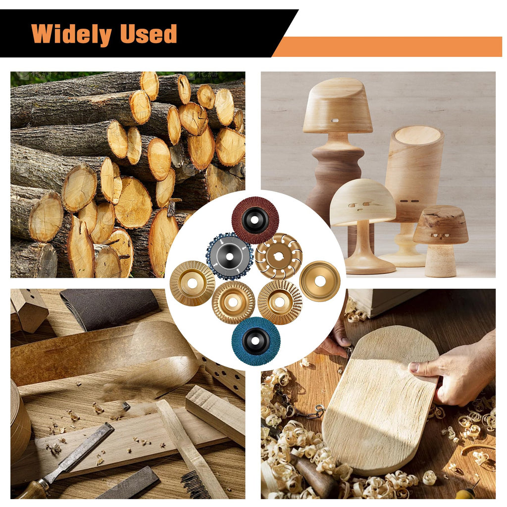 Konvixon 11PCS Wood Carving Disc Set for 4" or 4 1/2" Angle Grinder, Stump Tool Grinding Wheel Disc with 5/8" Adapter Ring, Woodworking Grinder Attachment for Cutting Shaping Carving Sanding Polishing
