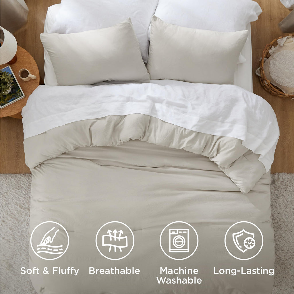 Bedsure King Size Comforter Set, Prewashed Bedding Beige