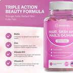 Rosabella® Hair Growth Vitamin Gummies [60 Gummies] Biotin for Faster Hair Growth Women & Men - Nail, Skin (5.000mcg Biotin) (60 Count (Pack of 3))