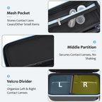Daily Contact Lens Case Fits 30+ Disposable Daily Lenses, Portable Contact Lens Storage Organizer with Mesh Pocket, Travel Contact Solution for All Brand Cosmetic Lens & Accessories -Black (Case Only)