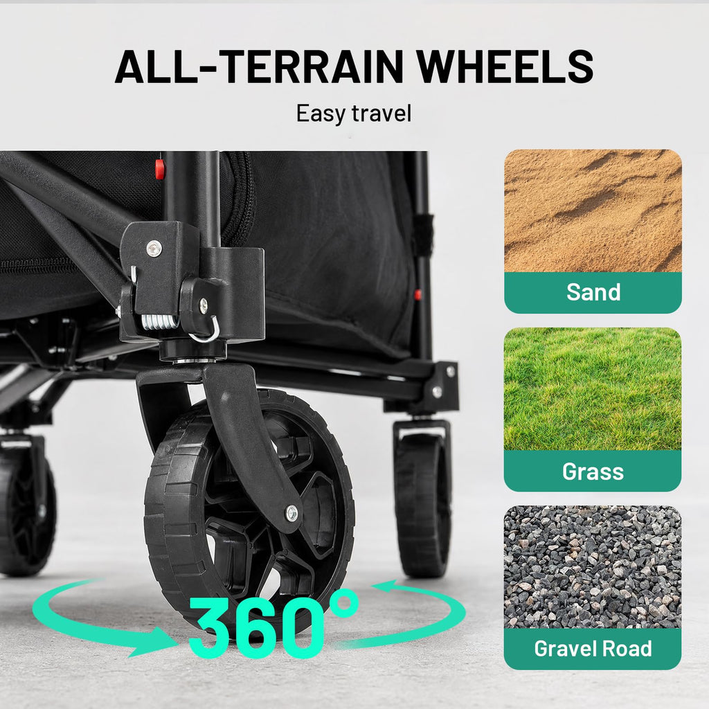 Overmont Ultra Compact Collapsible Wagon Cart, Lightweight Foldable Wagon with All Terrain Wheels, 120L Utility Wagon for Grocery Shopping, Daily Use, Camping & Sport
