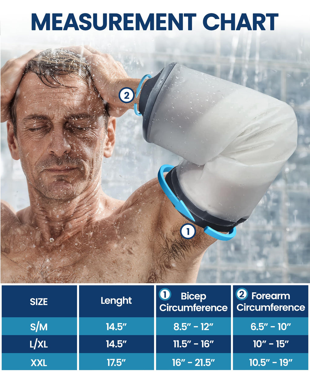 Blue Shoe Guys Reusable Waterproof Picc Line Sleeve Cover For Upper Arm, L/XL for Proper Wound Protection Picc Line Shower Cover and Waterproof Sleeve Protector for IV, Shower sleeve for Upper Arm