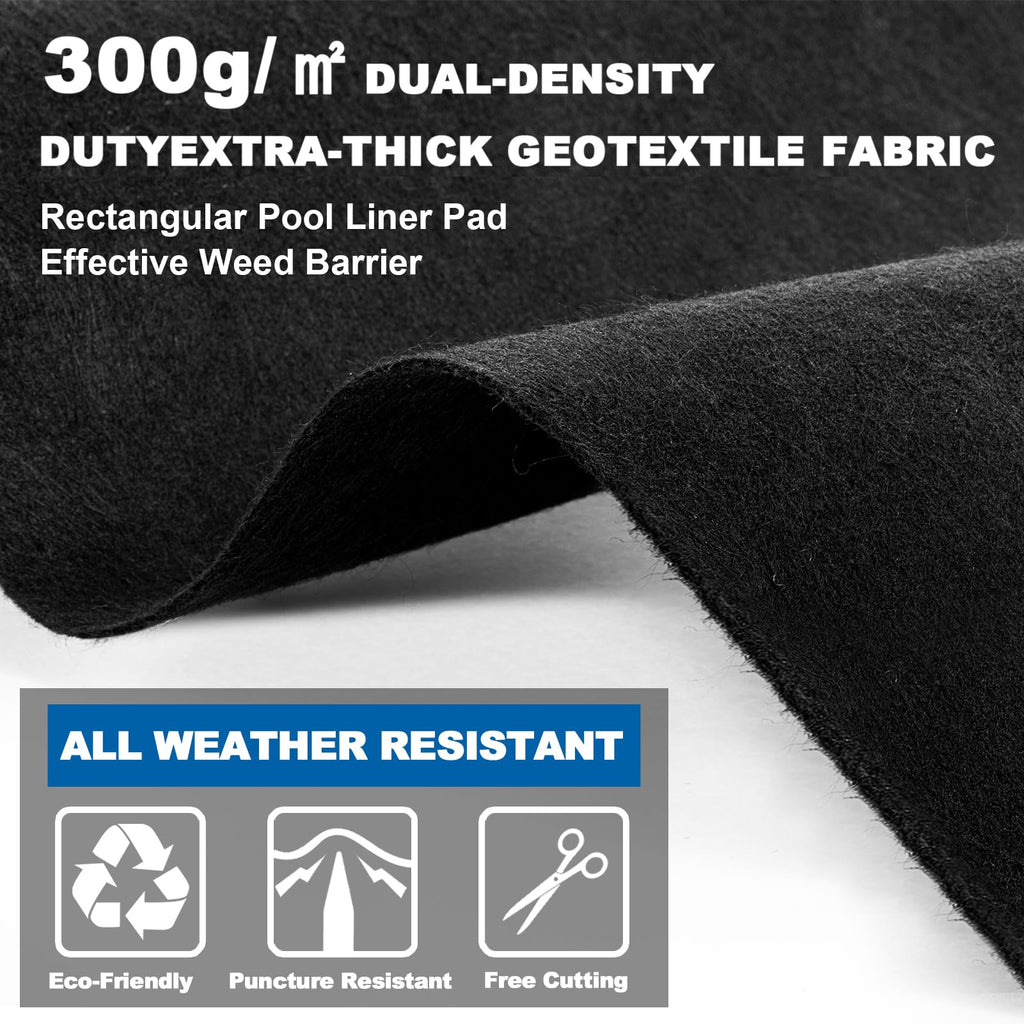 12x24ft Rectangle Pool Liner Pad for Above Ground Pools,300G/M² Thicker Pool Liner Pad, Durable Density Puncture Resistant Mat,Effortless to Install, Pools Bottom Liner Protector, Extend Liner Life