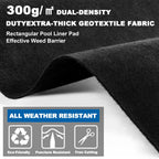 12x24ft Rectangle Pool Liner Pad for Above Ground Pools,300G/M² Thicker Pool Liner Pad, Durable Density Puncture Resistant Mat,Effortless to Install, Pools Bottom Liner Protector, Extend Liner Life