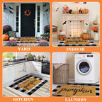 2 Pcs Fall Door Mat Combo Set Imitation Coir Welcome Mat, 43" x 28" Buffalo Plaid Rug Outdoor for Fall Halloween Thanksgiving Rustic Farmhouse Indoor Autumn Mats Hello Pumpkin (Black and White Plaid)