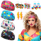 Yussti 80S Accessories for Women 4 Pairs Retro Earrings 4 PCS Headbands