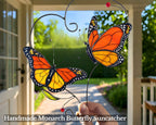Iricrist Monarch Butterfly Gifts for Grandma & Mom, Butterflies Suncatcher Stained Glass Window Hanging, Real Handmade Sun Catcher Indoor Window, Decorations in Garden Decor, Ornament for Mother