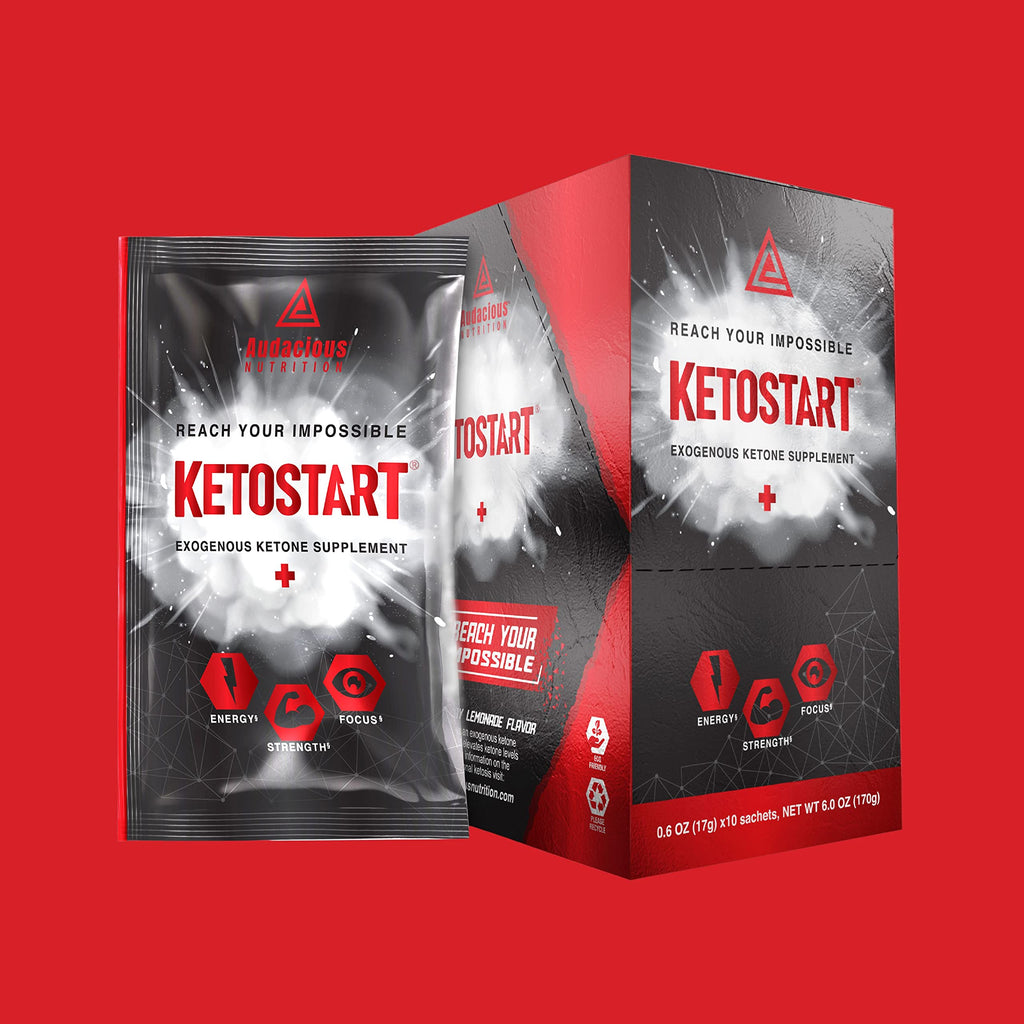 Audacious Nutrition KetoStart+ | Exogenous Ketones Powder with Electrolytes for Energy, Strength & Focus | with Caffeine | Raspberry Lemonade Flavor Electrolyte Powder (10x Ketones Drink Mix Packets)
