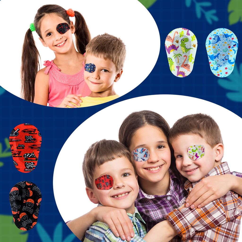 90 Pcs Adhesive Eye Patches for Kids Boys 9 Styles Eye Patches Latex Free Eye Pad Bulk Light Blocking Fun Cute Boys Designs Cotton Adhesive Bandages for Boys Toddler