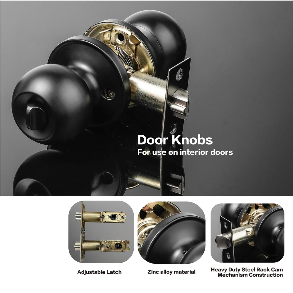 Exterior Door Lock Set with Deadbolt, Single Cylinder Deadbolt Lock and Door Knob Set, Keyed Alike Door Locks for Front Door,Matte Black Door Knob and Deadbolt Set(2Pack Set)
