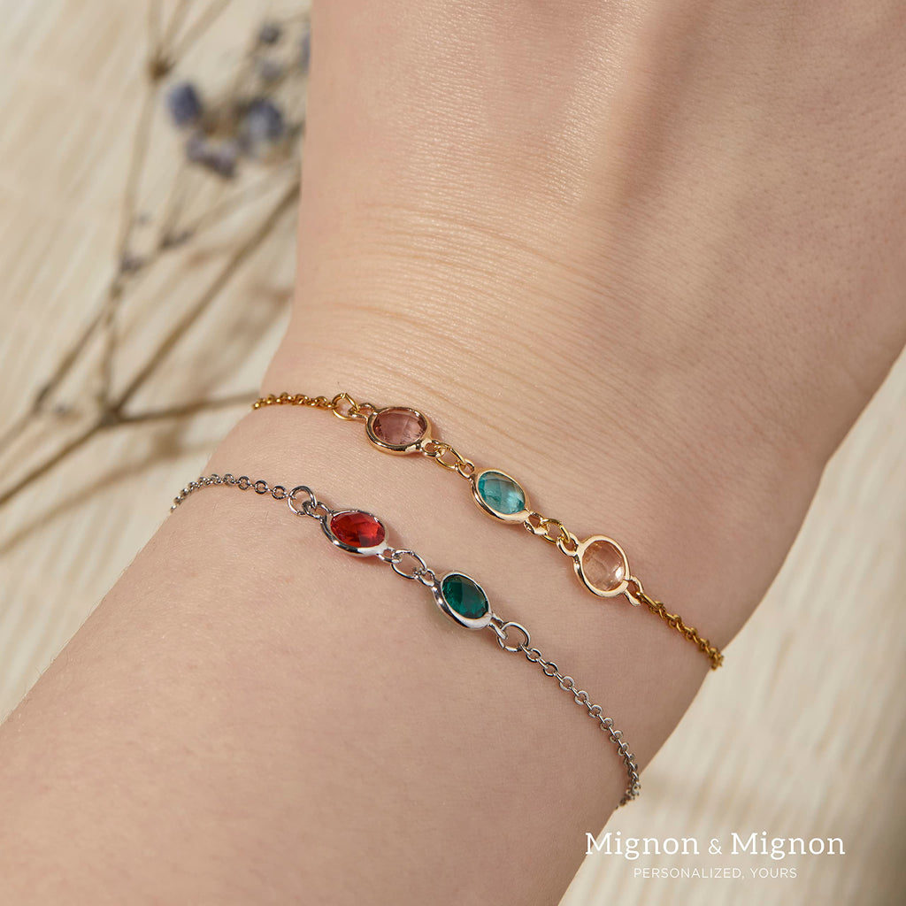 Birthstone Bracelets for Women, Custom Birthstone Bracelet with Gem Chain