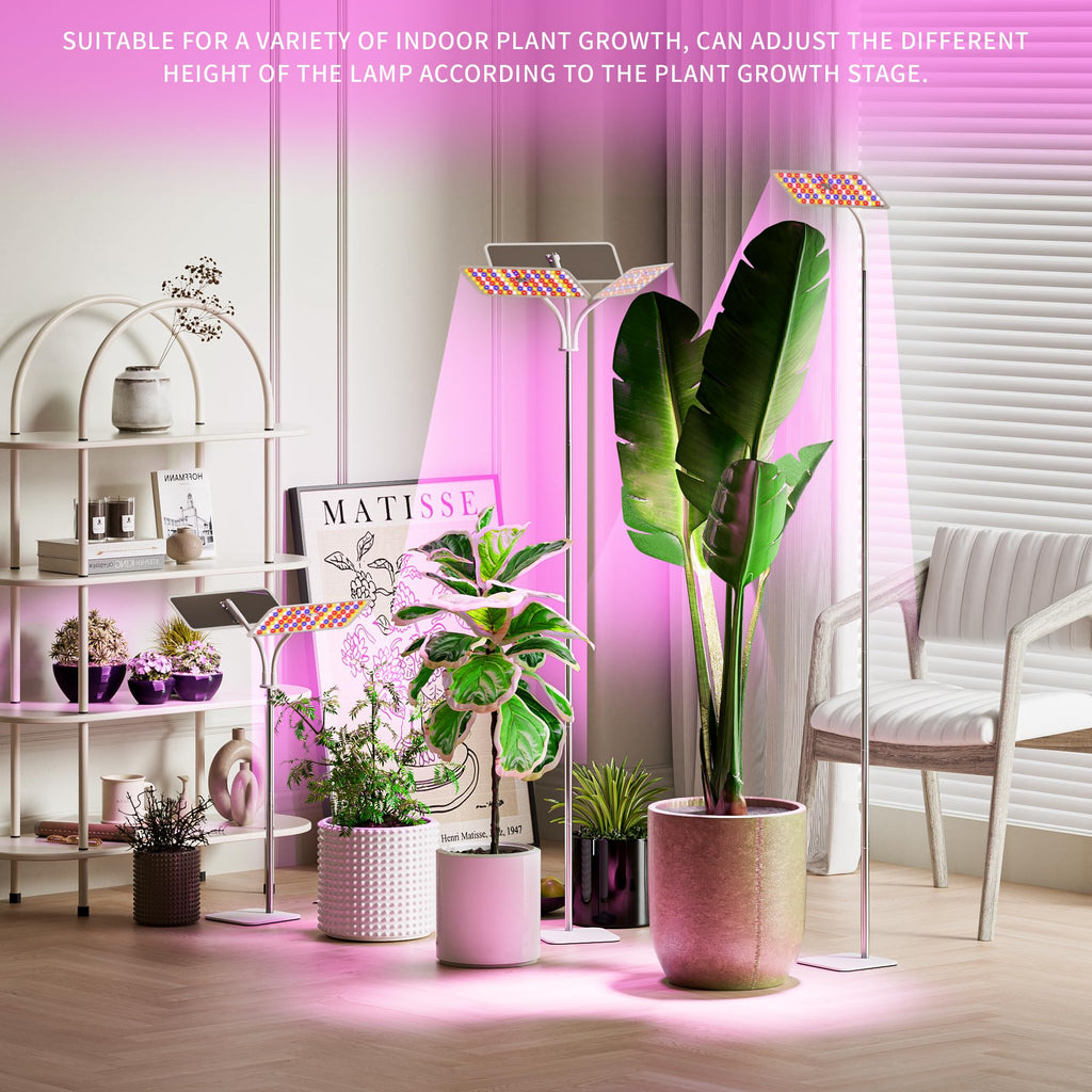 KINGPLUS 48W Grow Light for Indoor Plants with Stand, Tri-Head Plant Light