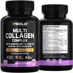 X Gold Health Collagen Complex, Types I, II, III, V, Biotin 10,000 mcg, Keratin, Hyaluronic Acid, Saw Palmetto, Vitamins C & E Advanced HSN Formula for Men & Women 90 Vegan Capsules
