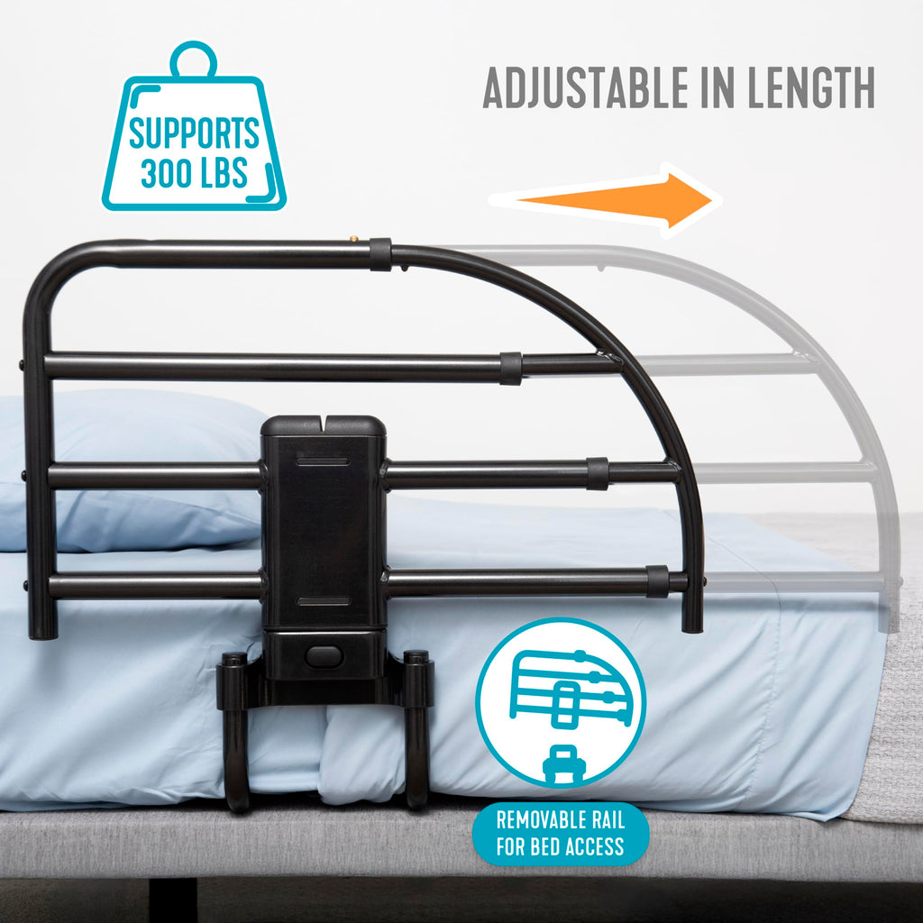 Able Life Click-N-Go Extendable Bed Rail for Wood Adjustable Bed Frames. Removable Bed Handle for Elderly Adults and Seniors, Fits King, Queen, Full, and Twin Beds, ASTM Safety Approved Bedrail