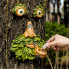 Flytime Tree Face Garden Decor with Bird Feeder - 12 Inch Whimsical Outdoor Statue, Weather Resistant Resin Tree Hugger Art for Yard & Garden