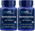 Life Extension Benfotiamine with Thiamine,Healthy Blood Sugar Metabolism Support,100 mg benfotiamine,Cardiovascular Health,Brain Health,Non-GMO,Gluten-Free,120 Vegetarian Capsules,(Pack of 2)