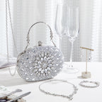Quelay 4 Pcs Purse Rhinestone Jewelry Set for Wedding Bridal Women Evening Clutch Bag Necklace Dangle Earrings Bracelets(Silver,Stylish Style)