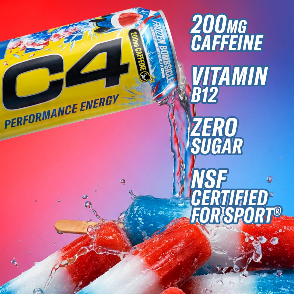 C4 Performance Energy Drink with Zero Sugar, Frozen Bombsicle, 12pk