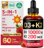 Venture Pal 5-in-1 Vitamin D3 10000 IU & K2 as MK-7 200mcg with Magnesium, MCT Oil, Zinc, Sugar-Free Vitamin D Liquid |Maximum Absorption for Bone, Mood & Immune Health - 2 FL OZ, 67 Days