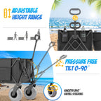 Beach Wagon with Big Wheels for Sand, 350lbs Heavy Duty Folding Wagon, Oversized 180L, 9" PVC All-Terrain Wheels, Adjustable Handle, Cooler & Storage Bags for Beach, Camping & Outdoor Sports (Black)