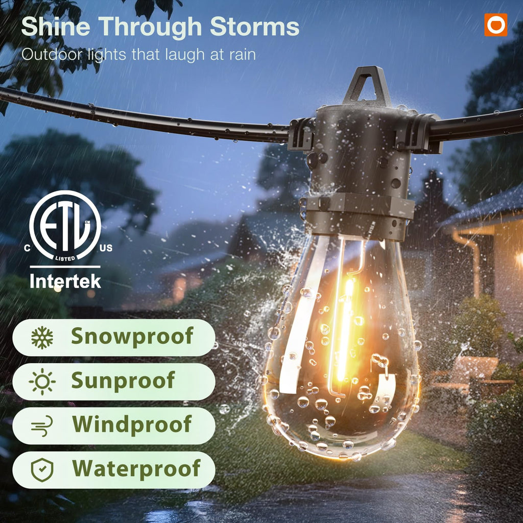 addlon 50FT LED Outdoor String Lights, Remote Dimmable Patio Lights with Timer & 3 Lighting Modes, 16 Shatterproof Edison Bulbs, Waterproof Connectable String Lights for Outside Backyard Party Décor