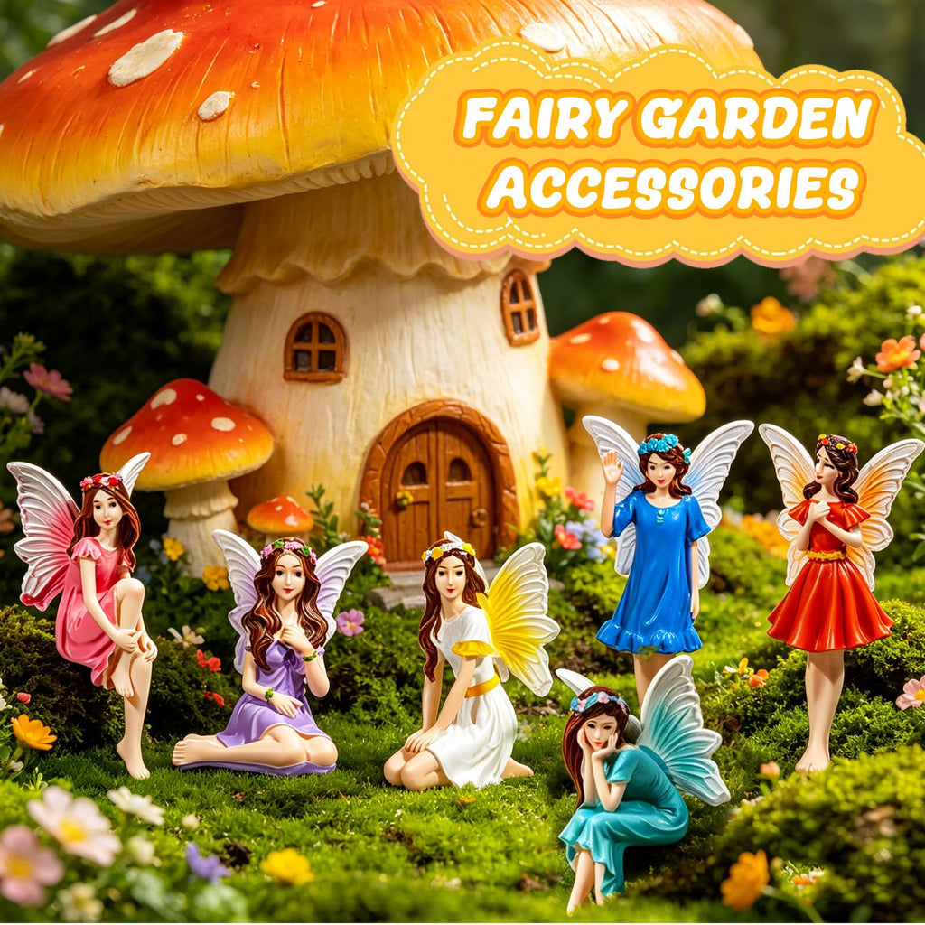 Exasinine 6 Pcs Fairy Figurines 4 Inch Colorful Fairies for Fairy Garden