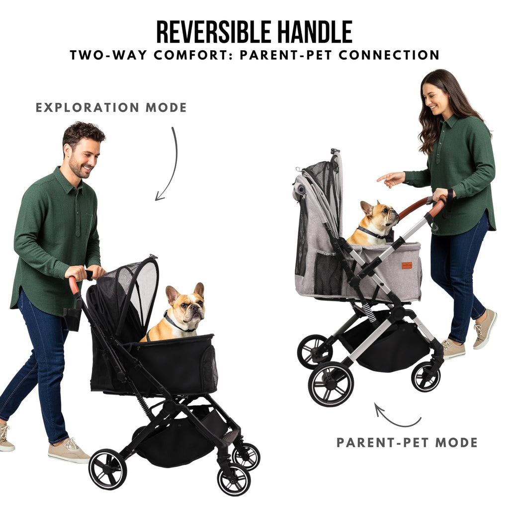 Bicystar Pet Stroller for Small Medium Dogs Cats Up to 45 lbs, Travel Lite Collapsible, All Terrain 4 Wheels for Jogging, Running, Grey