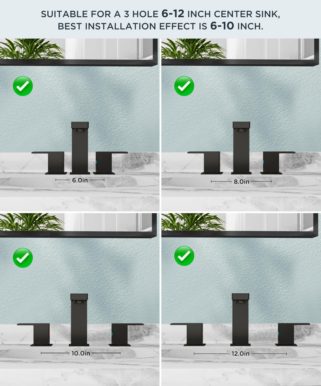 FORIOUS Black Bathroom Faucet 3 Hole, Matte Black Bathroom Sink Faucet Wide