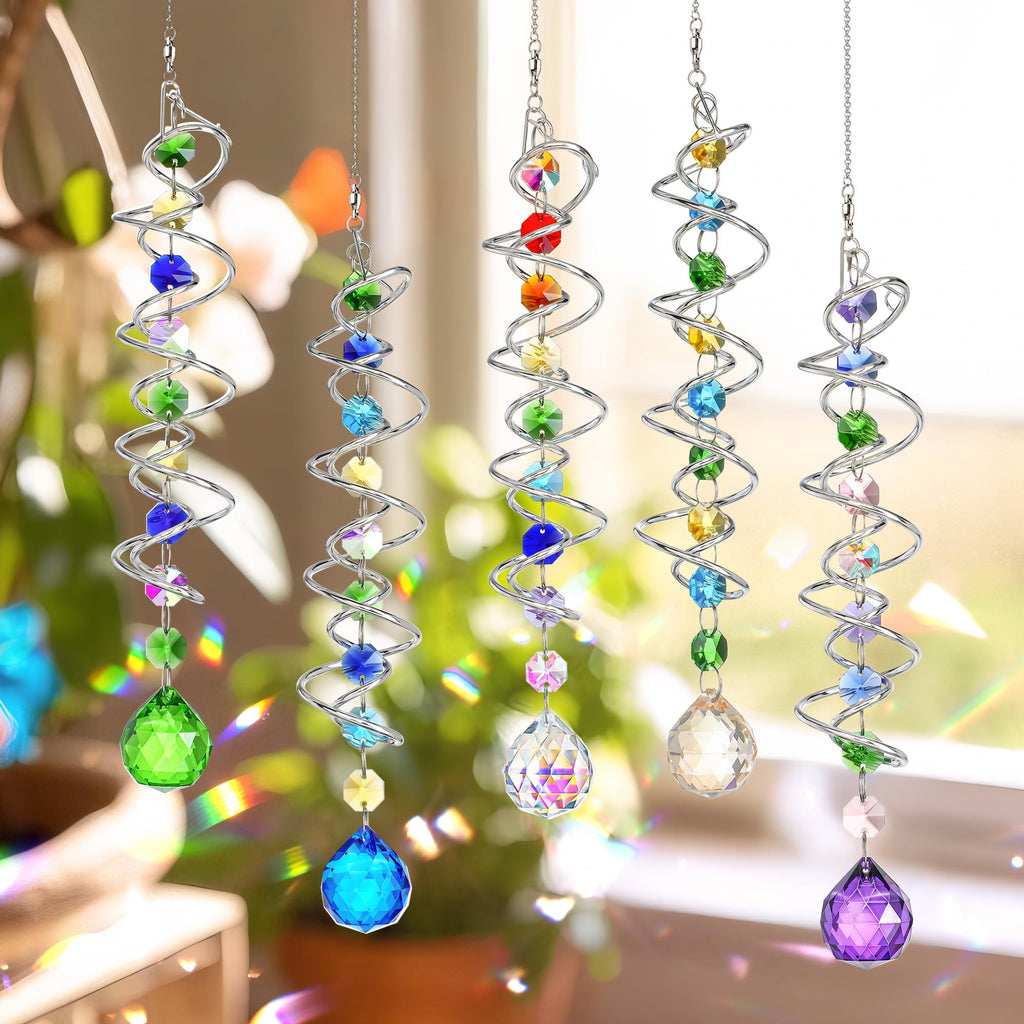 5 Pack Crystal Suncatcher Gazing Ball Spiral Wind Spinner Garden Decor