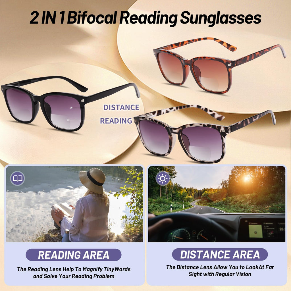 Serendishi 3 Pack Bifocal Reading Sunglasses for Women,UV400 Protection Spring Hinge Sun Readers Glasses for Outdoor 2.0